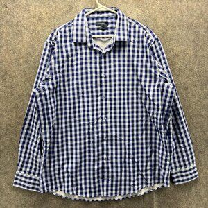 Nautica Dress Shirt Mens XL Blue Check Slim Fit Long Sleeve Button Front